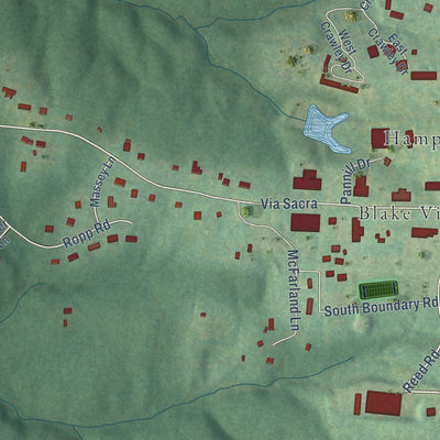 Close-up of the map of Hampden-Sydney, Virginia print showing street and building detail