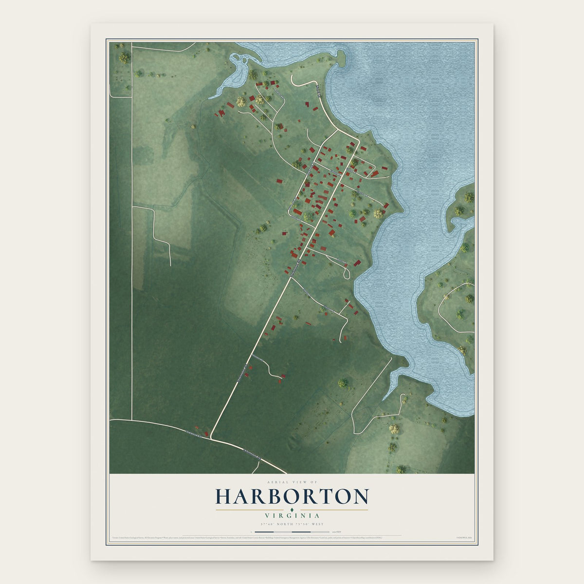 Harborton, Virginia map print, the full design