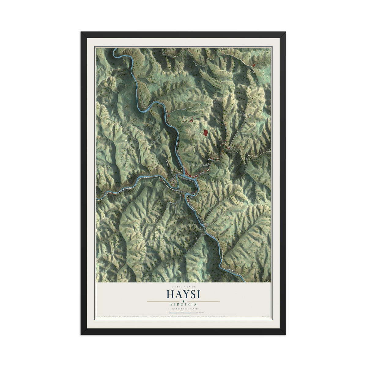 Map of Haysi, Virginia, 12 x 18 inch print in a black wood frame