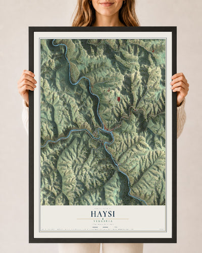 Map of Haysi, Virginia, 24 x 36 inch print in a black wood frame