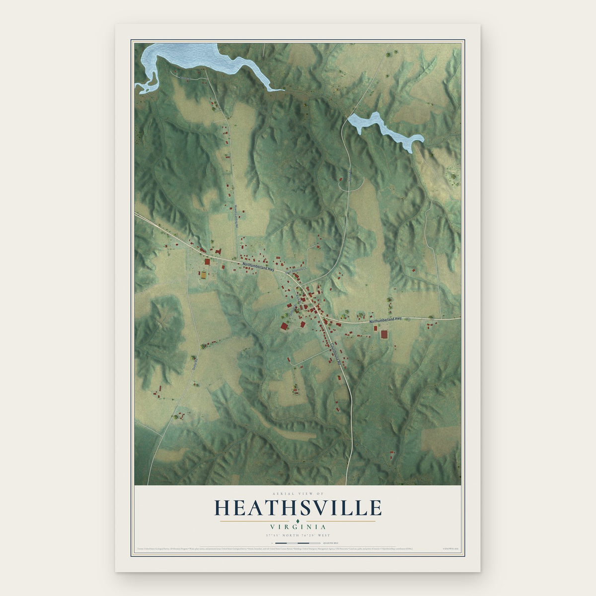 Heathsville, Virginia map print, the full design
