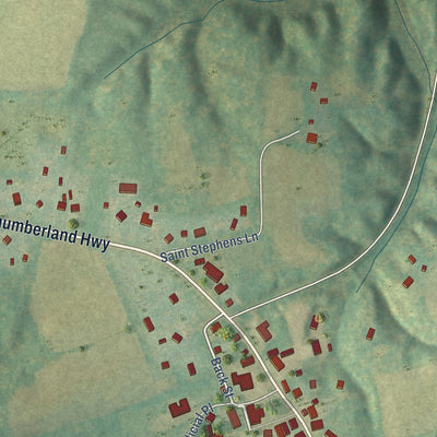 Close-up of the map of Heathsville, Virginia print showing street and building detail