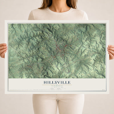 Map of Hillsville, Virginia, 18 x 24 inch unframed archival matte print