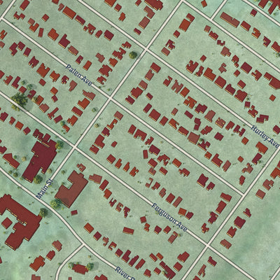 Close-up of the map of Hilton Village, Virginia print showing street and building detail
