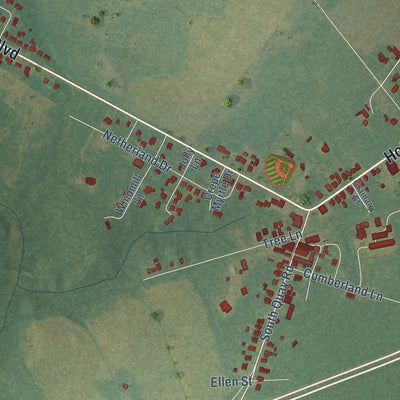 Close-up of the map of Holland, Virginia print showing street and building detail