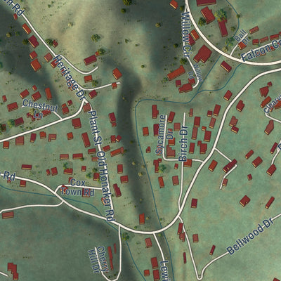Second close-up of the map of Honaker, Virginia print showing more streets and buildings