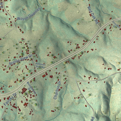 Close-up of the map of Horse Pasture, Virginia print showing street and building detail