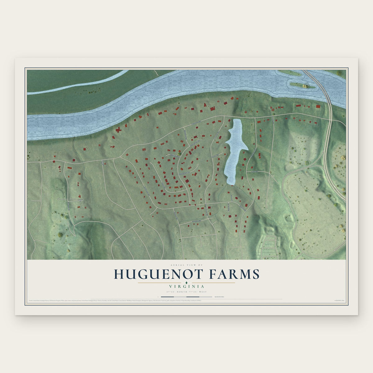 Huguenot Farms, Virginia map print, the full design