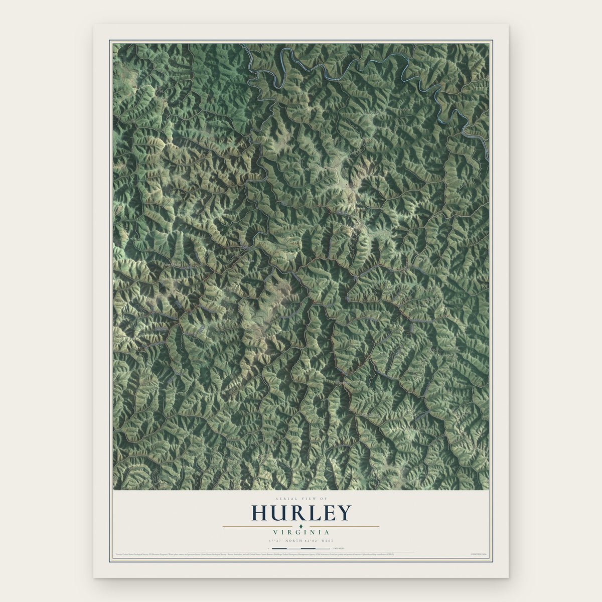 Hurley, Virginia map print, the full design