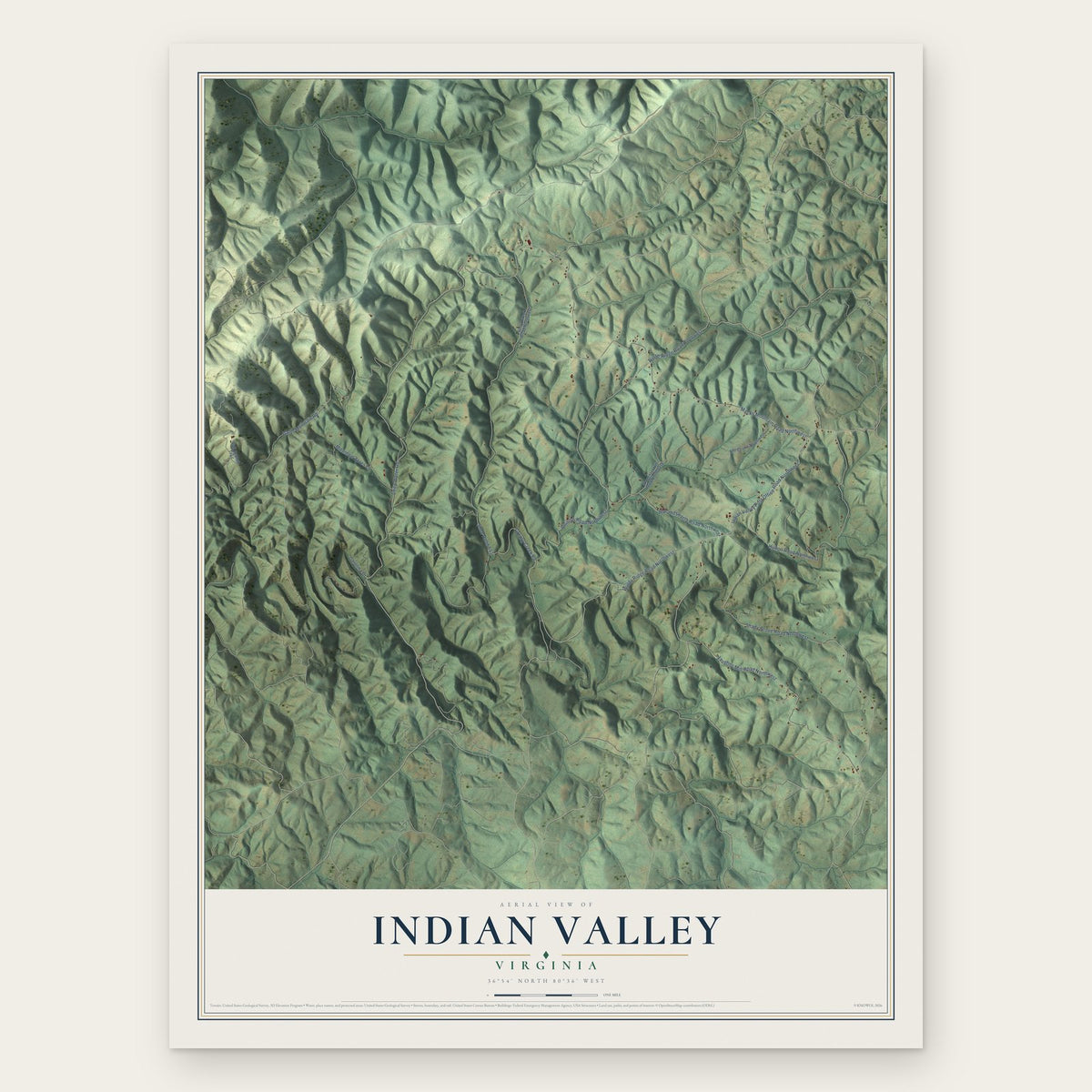 Indian Valley, Virginia map print, the full design