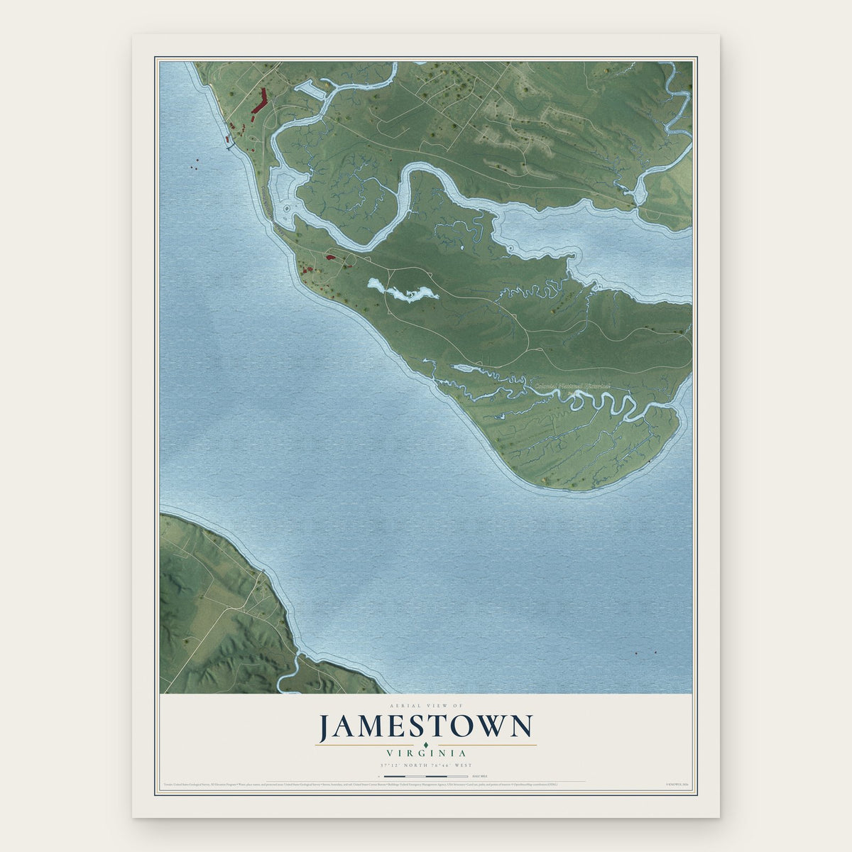 Jamestown, Virginia map print, the full design
