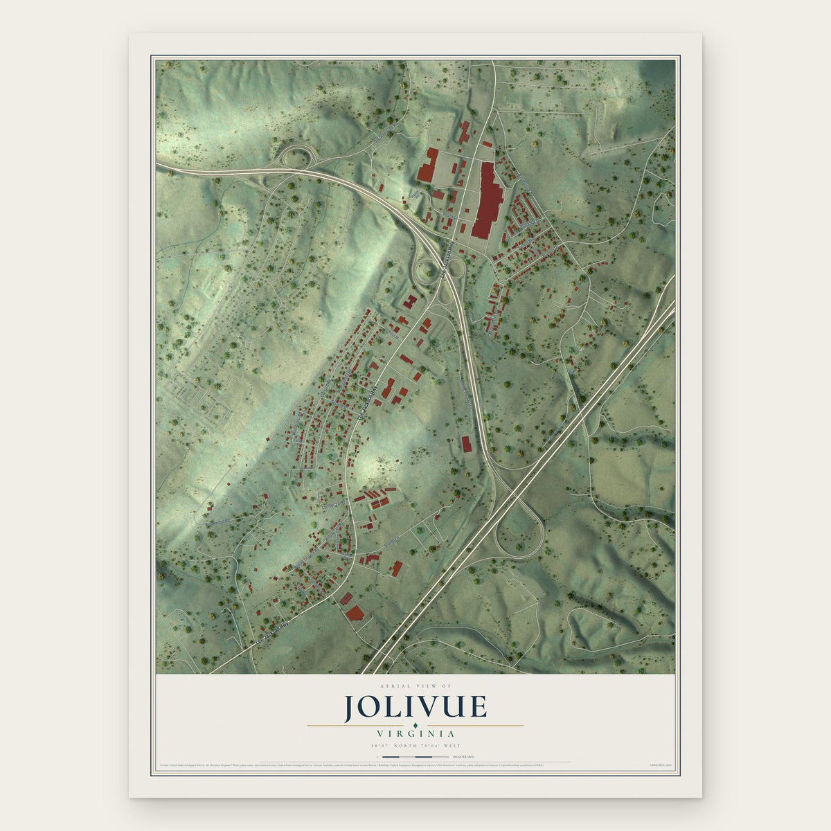 Jolivue, Virginia map print, the full design