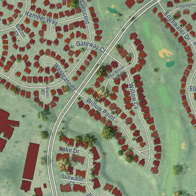 Close-up of the map of Kiln Creek, Virginia print showing street and building detail