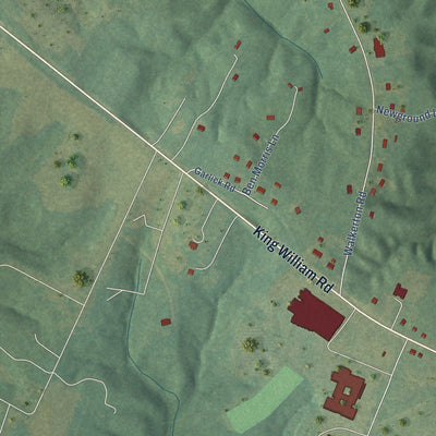 Close-up of the map of King William, Virginia print showing street and building detail