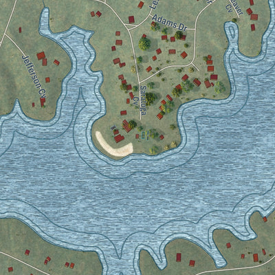 Close-up of the map of Lake Caroline, Virginia print showing street and building detail