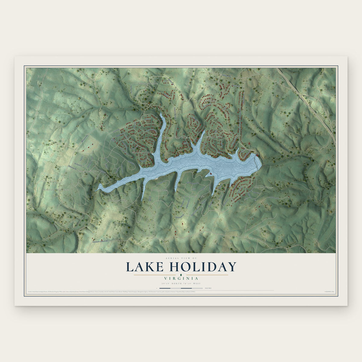 Lake Holiday, Virginia map print, the full design
