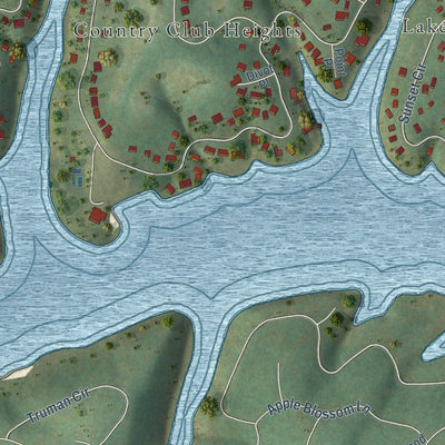 Close-up of the map of Lake Holiday, Virginia print showing street and building detail