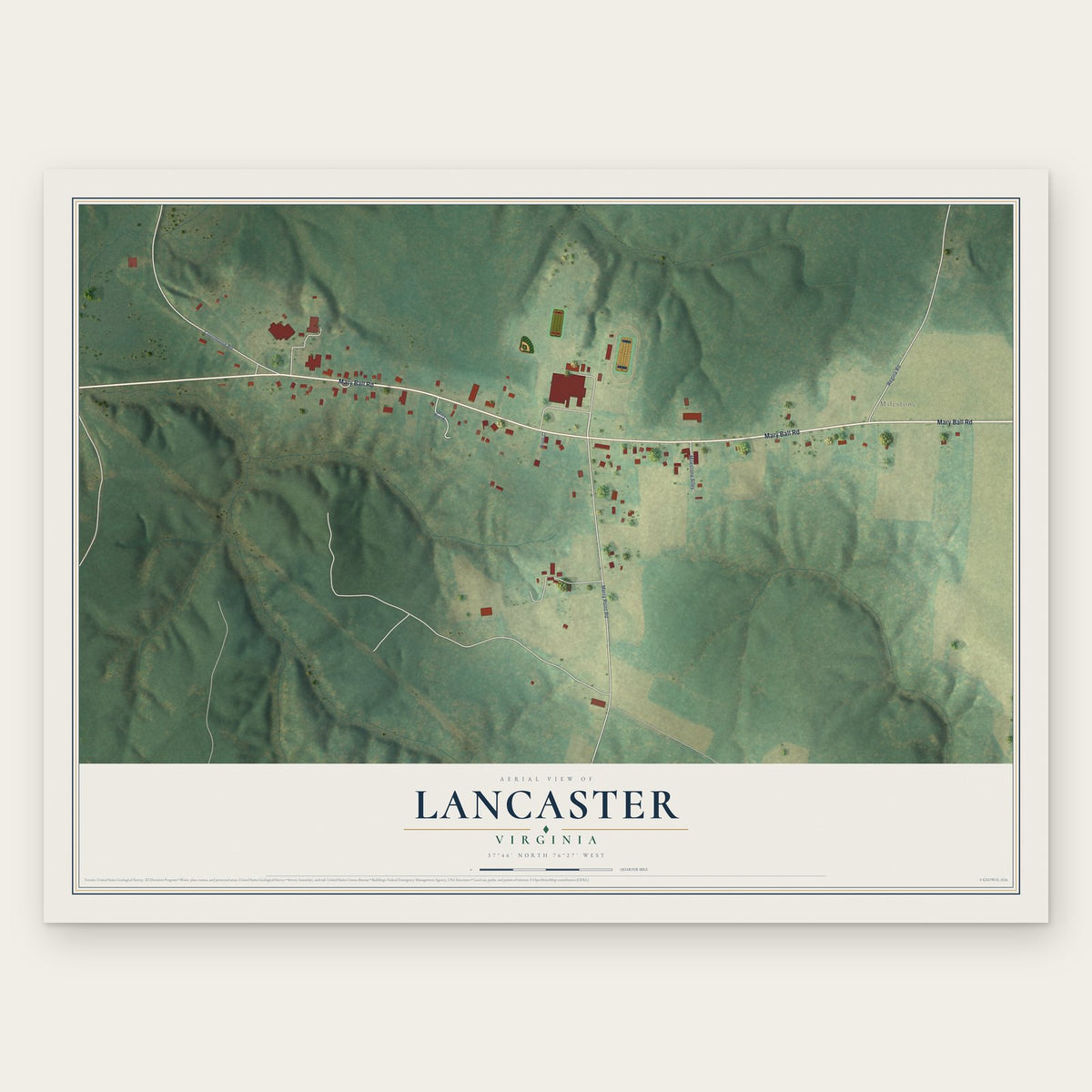 Lancaster, Virginia map print, the full design