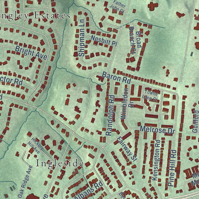 Close-up of the map of Langley, Virginia print showing street and building detail