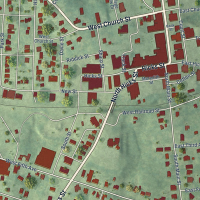 Close-up of the map of Lawrenceville, Virginia print showing street and building detail
