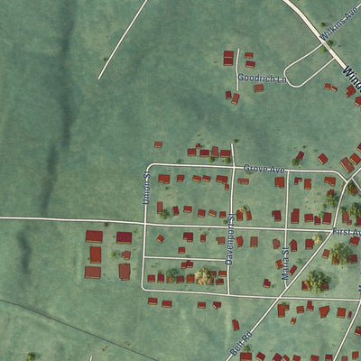 Second close-up of the map of Lawrenceville, Virginia print showing more streets and buildings