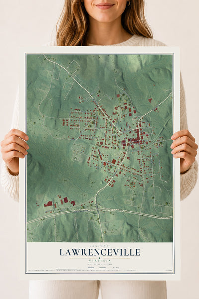 Map of Lawrenceville, Virginia, 18 x 24 inch unframed archival matte print