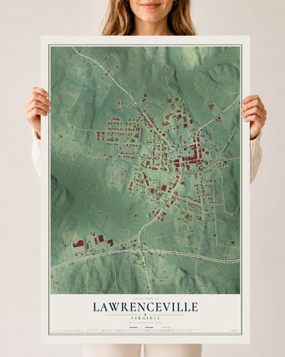 Map of Lawrenceville, Virginia, 24 x 36 inch unframed archival matte print