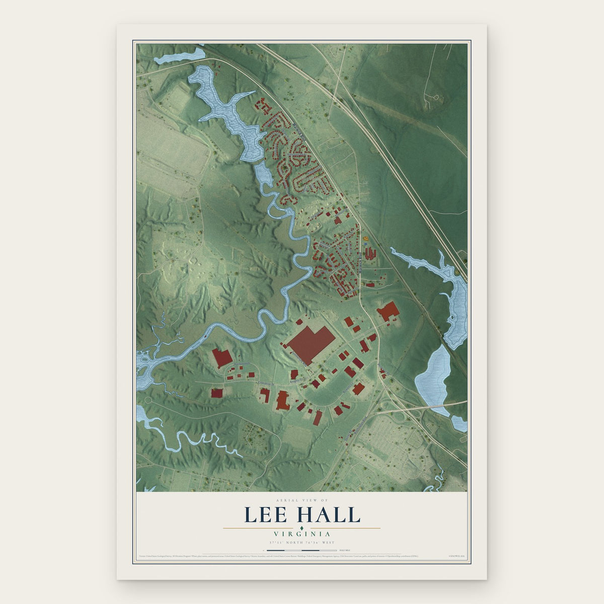 Lee Hall, Virginia map print, the full design