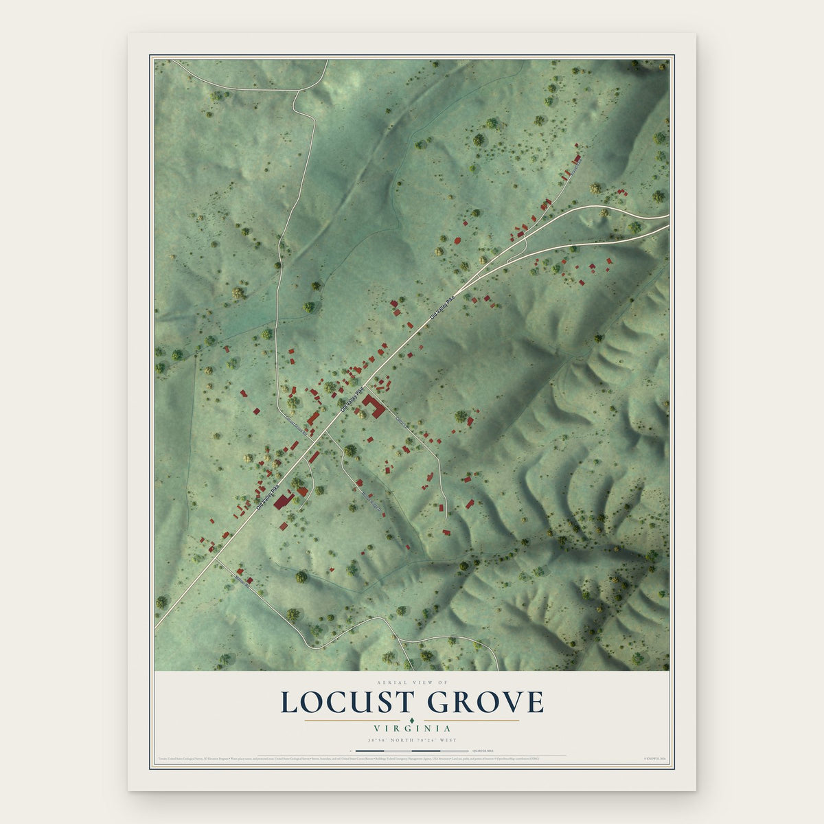 Locust Grove, Virginia map print, the full design