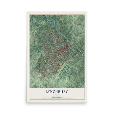Map of Lynchburg, Virginia, 12 x 18 inch unframed archival matte print
