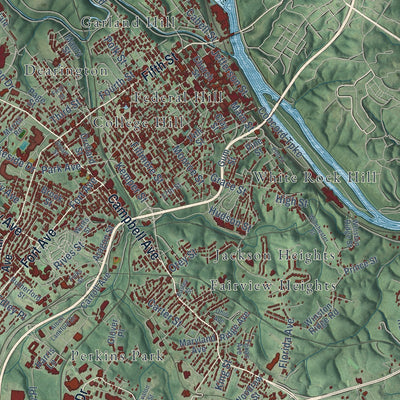 Second close-up of the map of Lynchburg, Virginia print showing more streets and buildings