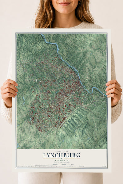 Map of Lynchburg, Virginia, 18 x 24 inch unframed archival matte print
