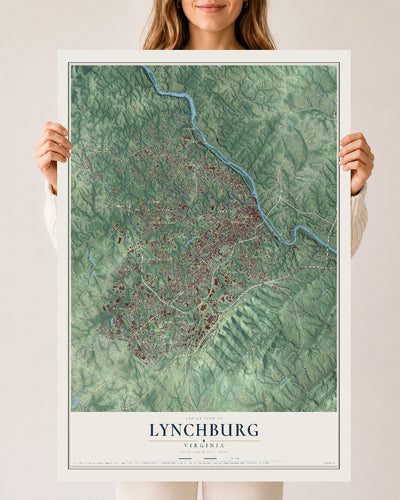Map of Lynchburg, Virginia, 24 x 36 inch unframed archival matte print