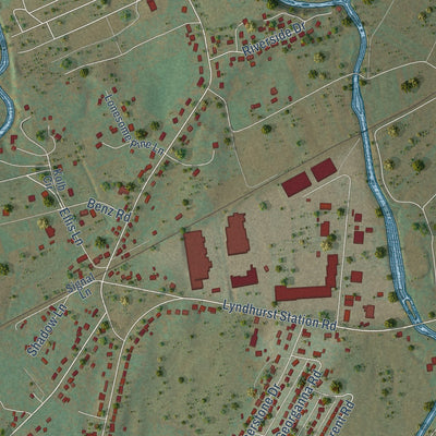 Close-up of the map of Lyndhurst, Virginia print showing street and building detail