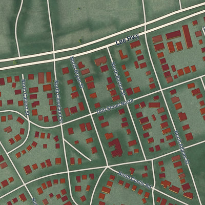 Close-up of the map of Lyon Village, Virginia print showing street and building detail