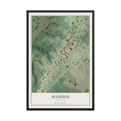 Map of Madison, Virginia, 12 x 18 inch print in a black wood frame