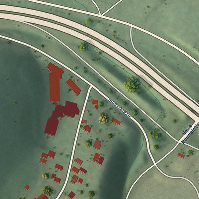 Close-up of the map of Mallow, Virginia print showing street and building detail