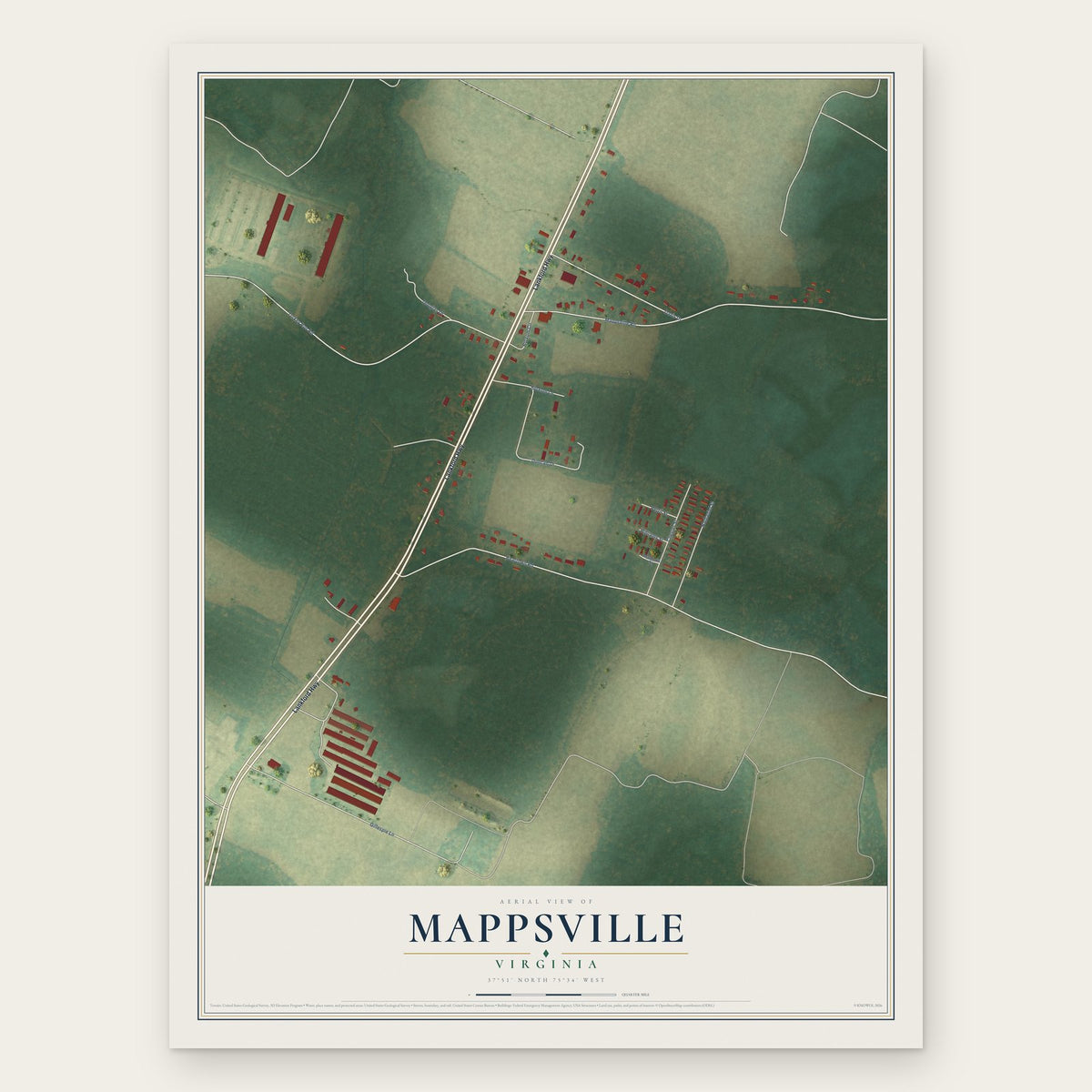 Mappsville, Virginia map print, the full design