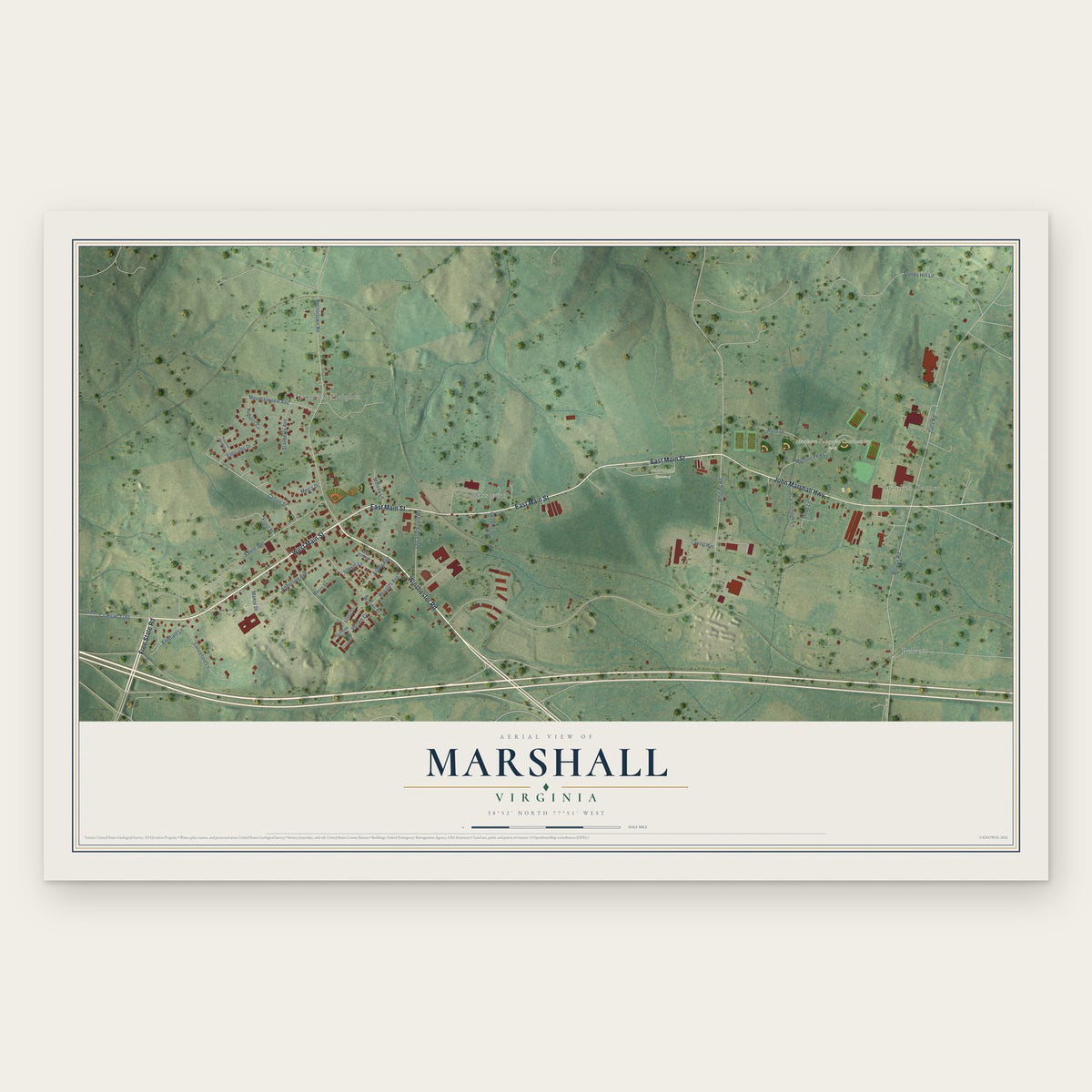 Marshall, Virginia map print, the full design