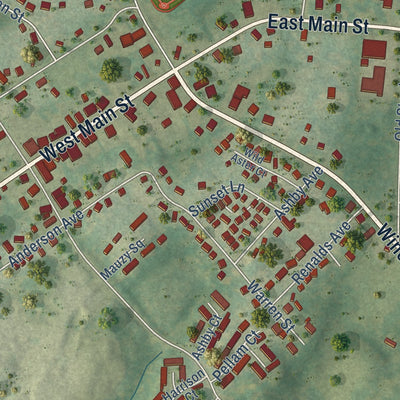 Close-up of the map of Marshall, Virginia print showing street and building detail