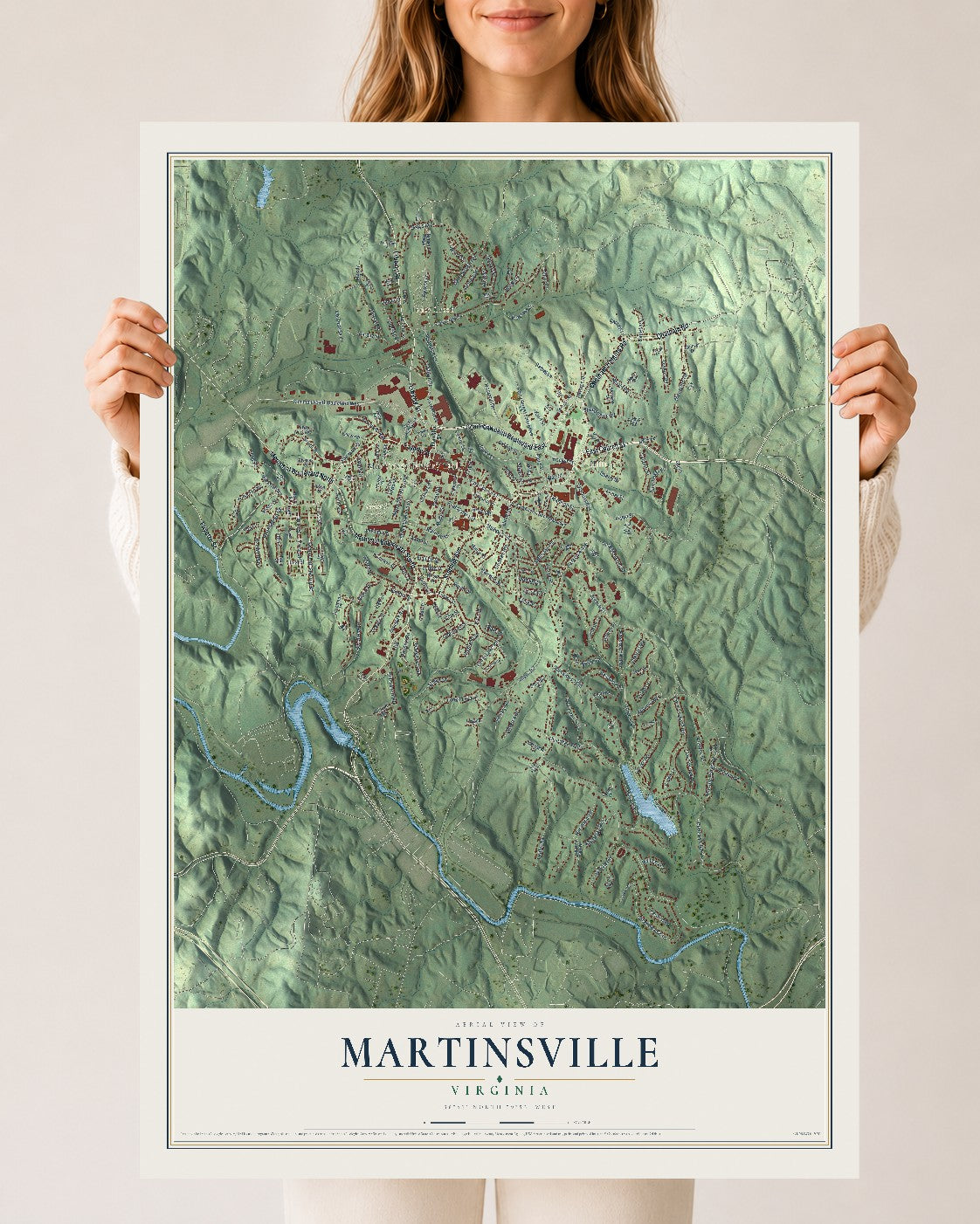 Map of Martinsville, Virginia, 24 x 36 inch unframed archival matte print