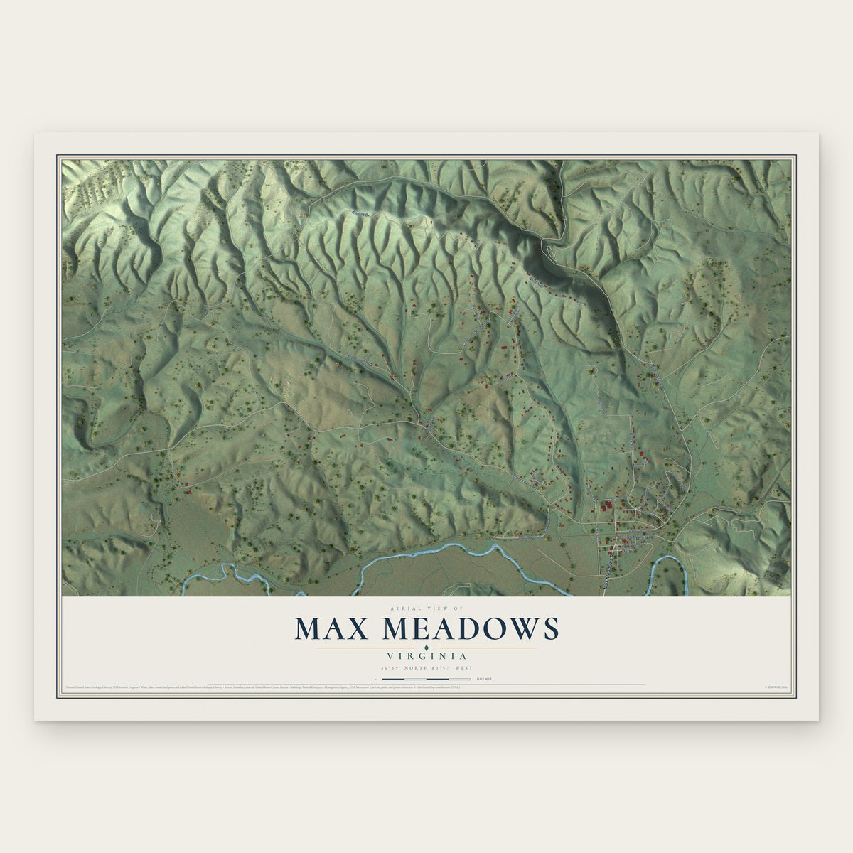Max Meadows, Virginia map print, the full design