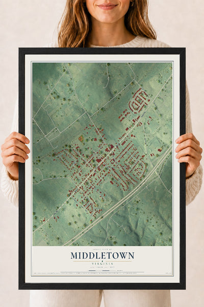 Map of Middletown, Virginia, 18 x 24 inch print in a black wood frame