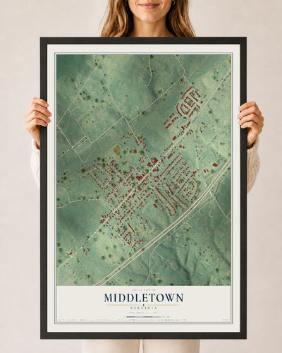 Map of Middletown, Virginia, 24 x 36 inch print in a black wood frame