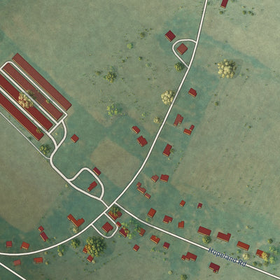 Close-up of the map of Modest Town, Virginia print showing street and building detail