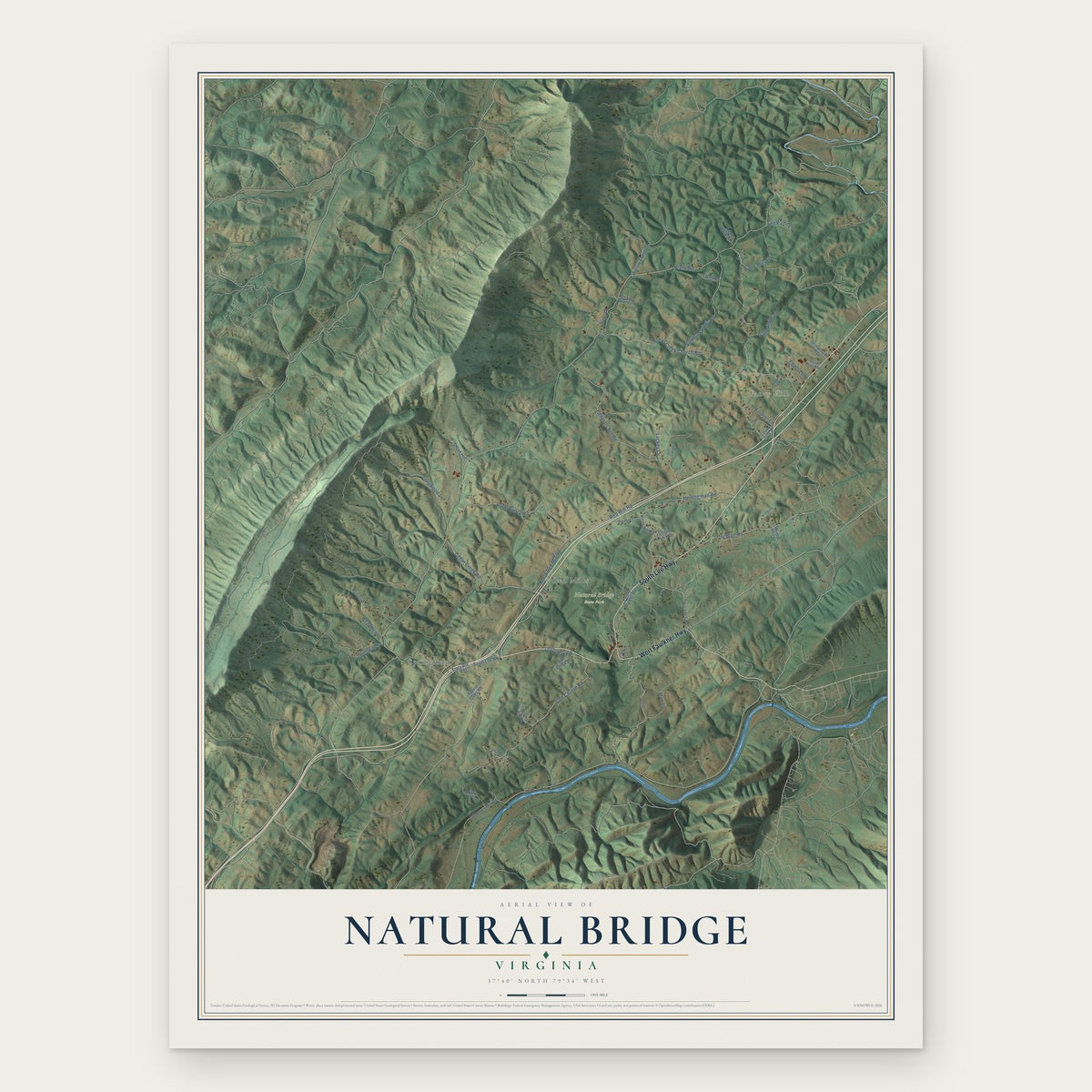 Natural Bridge, Virginia map print, the full design