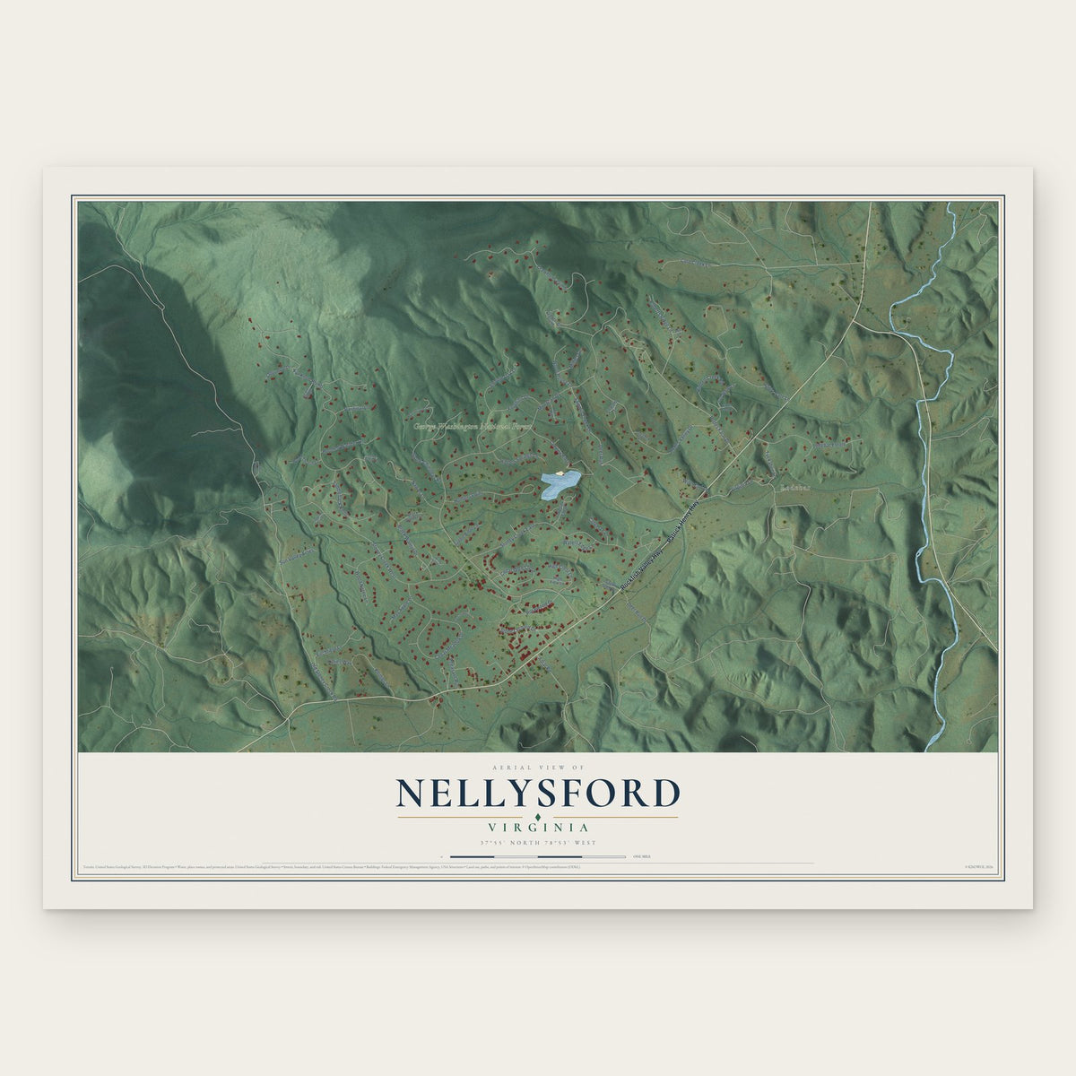 Nellysford, Virginia map print, the full design