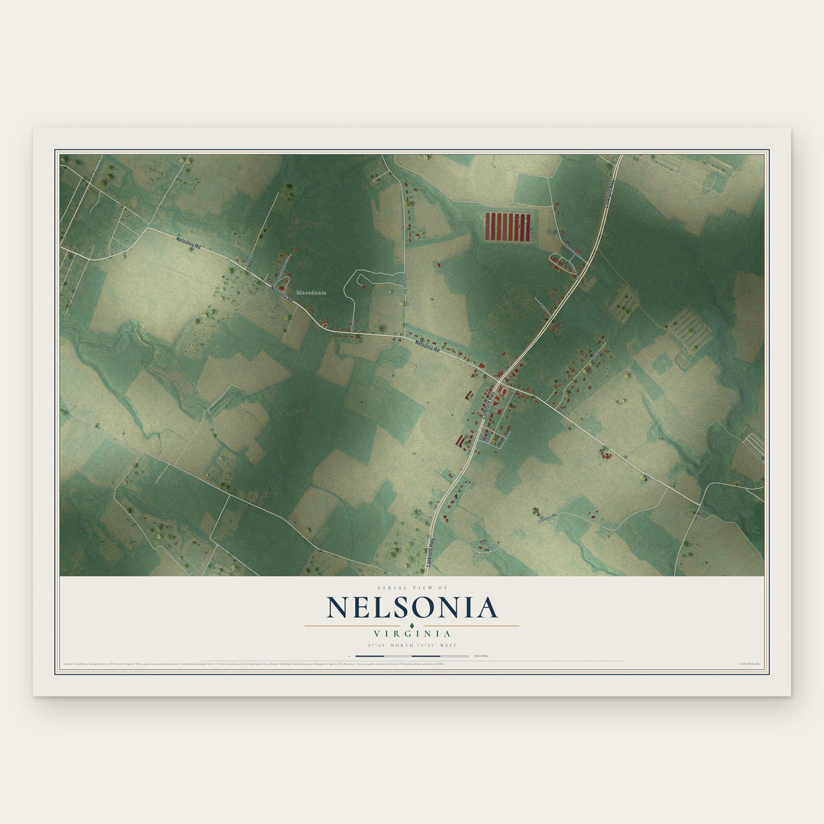 Nelsonia, Virginia map print, the full design