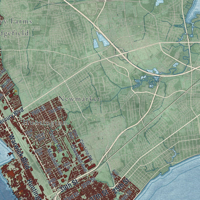 Second close-up of the map of Newport News, Virginia print showing more streets and buildings