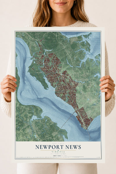 Map of Newport News, Virginia, 18 x 24 inch unframed archival matte print